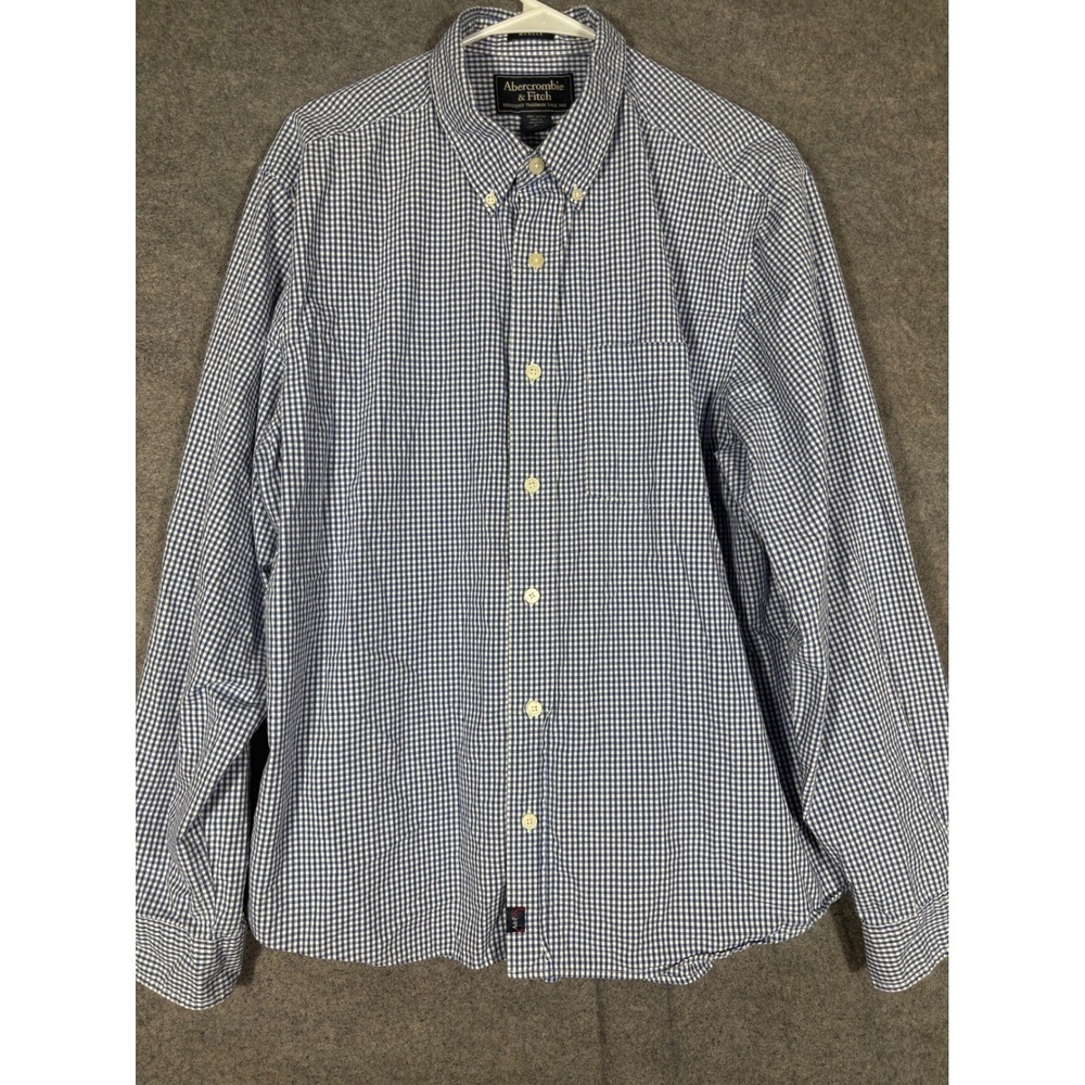 Abercrombie & Fitch Mens Muscle Fit Gingham Button Down Shirt Blue Large L